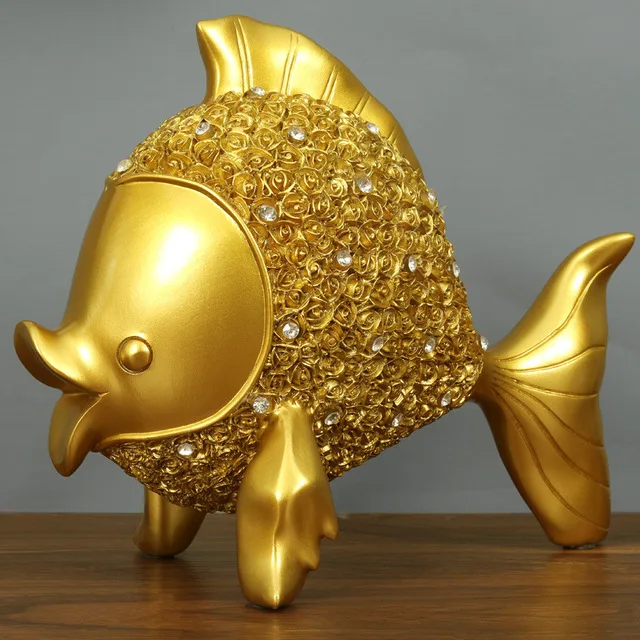 

Modern Lucky Diamond Resin Golden Fish Ornaments Office Feng shui Table Accessories Crafts Home room Desk Sculpture Decoration