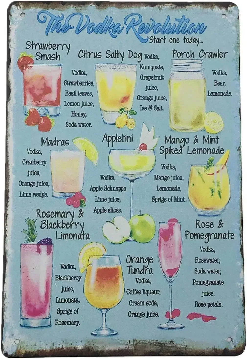 

Tin Sign Retro Cocktail Menu Poster Bar Pub Restaurant Cafe Home Wall Decoration 8x12 Inches