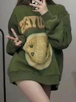 deeptown korean style letter print oversize hoodie women harajuku grunge casual crewneck sweatshirt female long sleeve pullover