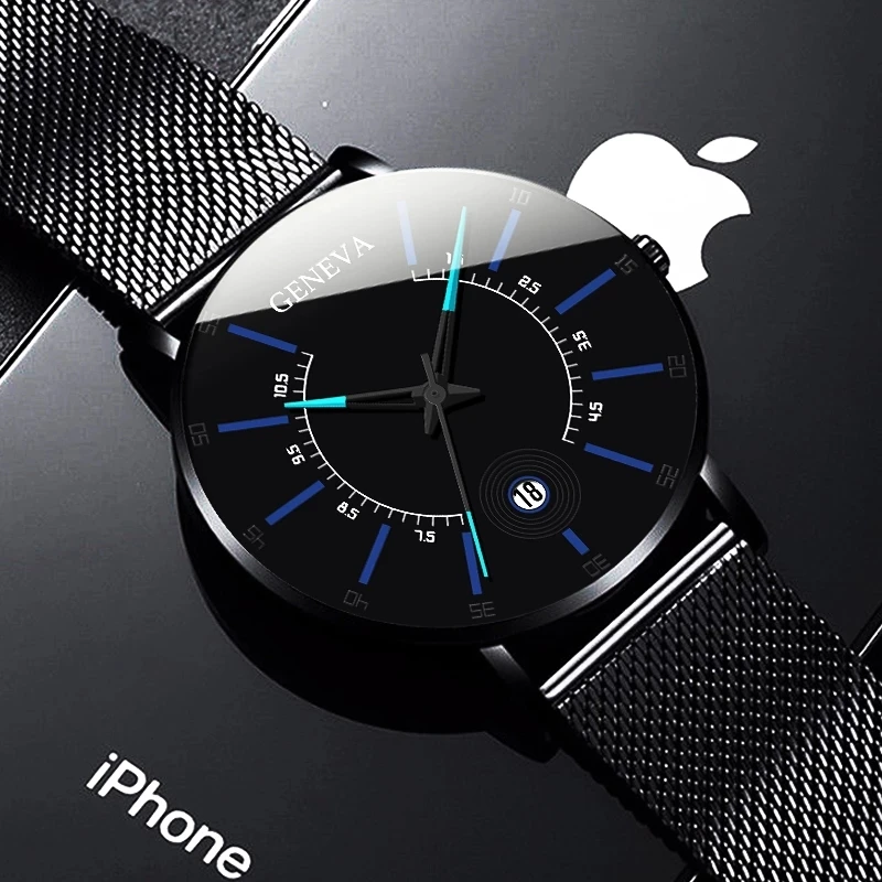 reloj hombre 2022 Mens Fashion Watches Luxury Ultra-thin Stainless Steel Mesh Belt Quartz Watch Men Business Clock montre homme