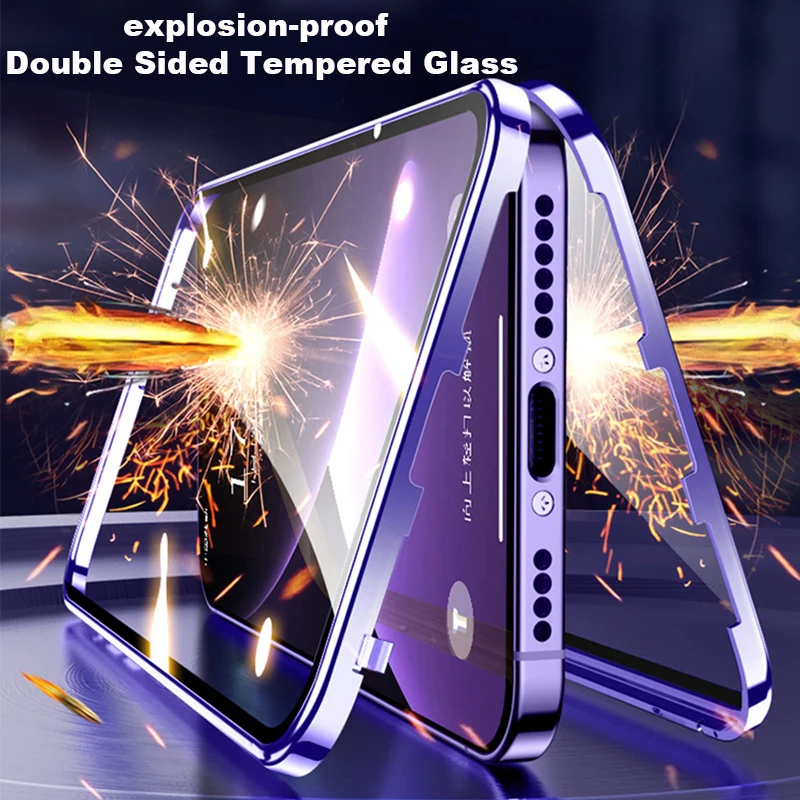 360 Full Cover Magnetic Case For iPhone 14 Pro MAX 13 Mini 12 11 14 Plus Metal Bumper Glass Camera Lens Protector Film Coque