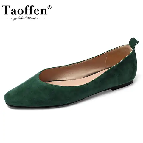 Женские туфли из натуральной кожи Taoffen, праздничные туфли размеров 33-43 на плоской подошве, с круглым носком, для весны и осени