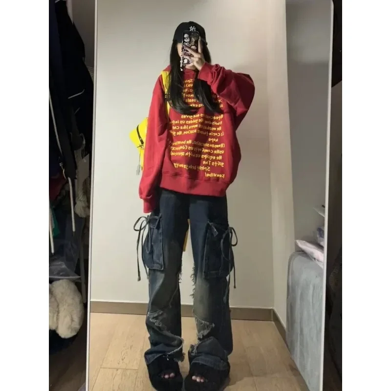 Женские черные готические мешковатые джинсы-карго со звездой Harajuku Y2K