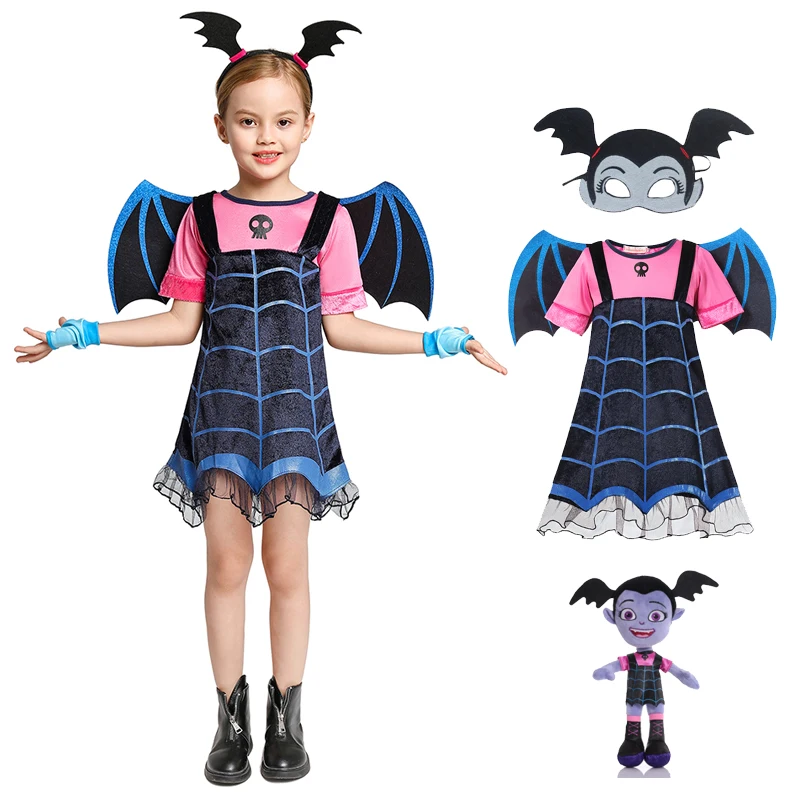 Girl Vampire Costumes Children Cosplay Vampire Dress Up Costume Halloween Girls Dresses Carnival Party Disguise Guise Headband