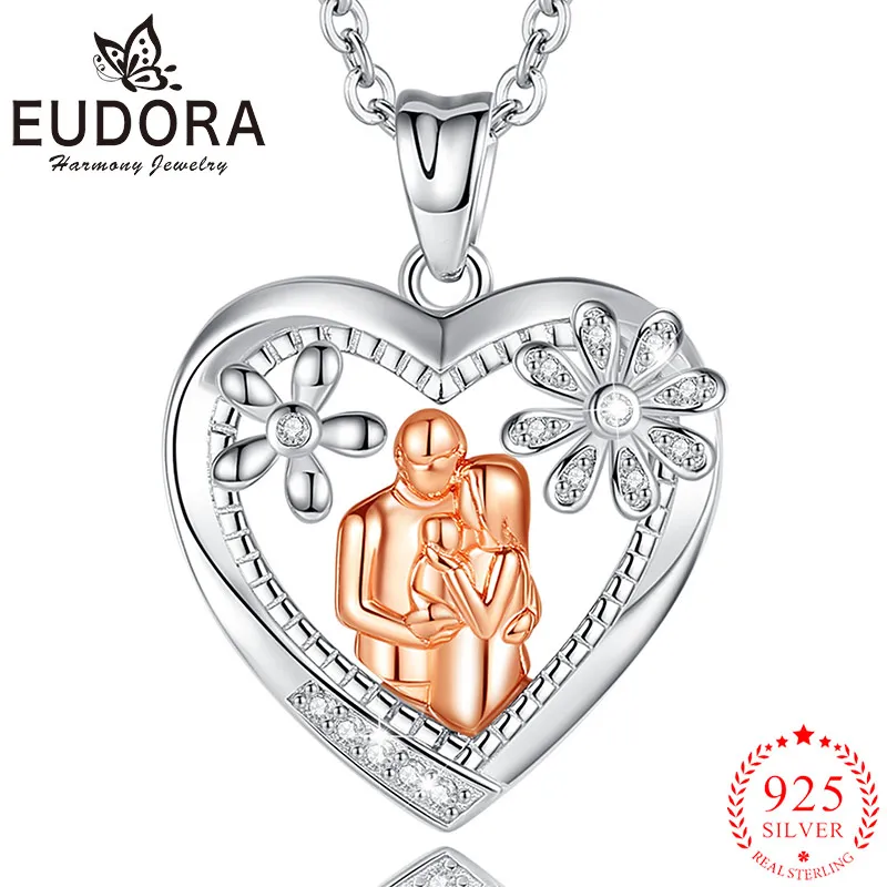 

Eudora 925 Sterling Silver Family of Three Pendant Necklace Heart Necklace Exquisite Jewelry Mother's Day Gifts for Women