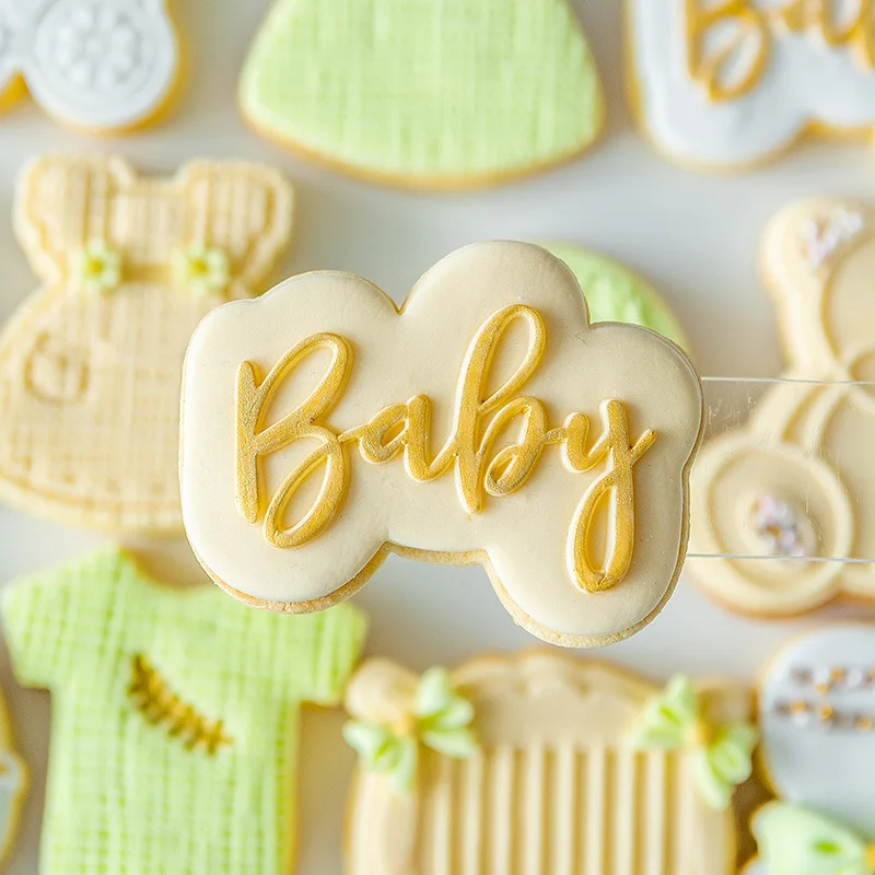 Cake Cookie Plastic Cake Mold Baby Birthday Impress Biscuit Cookie Mould Cutter Press Baby Stamp Embosser Fondant Cake Mold images - 5