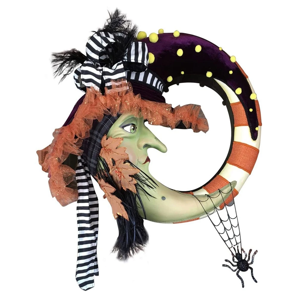 

Halloween Wreath 40cm Witch Moon Wreath Ghost Christmas Party Pendant Door Hanger Burlaps Jack-o-Lantern Wreath Home Decoration