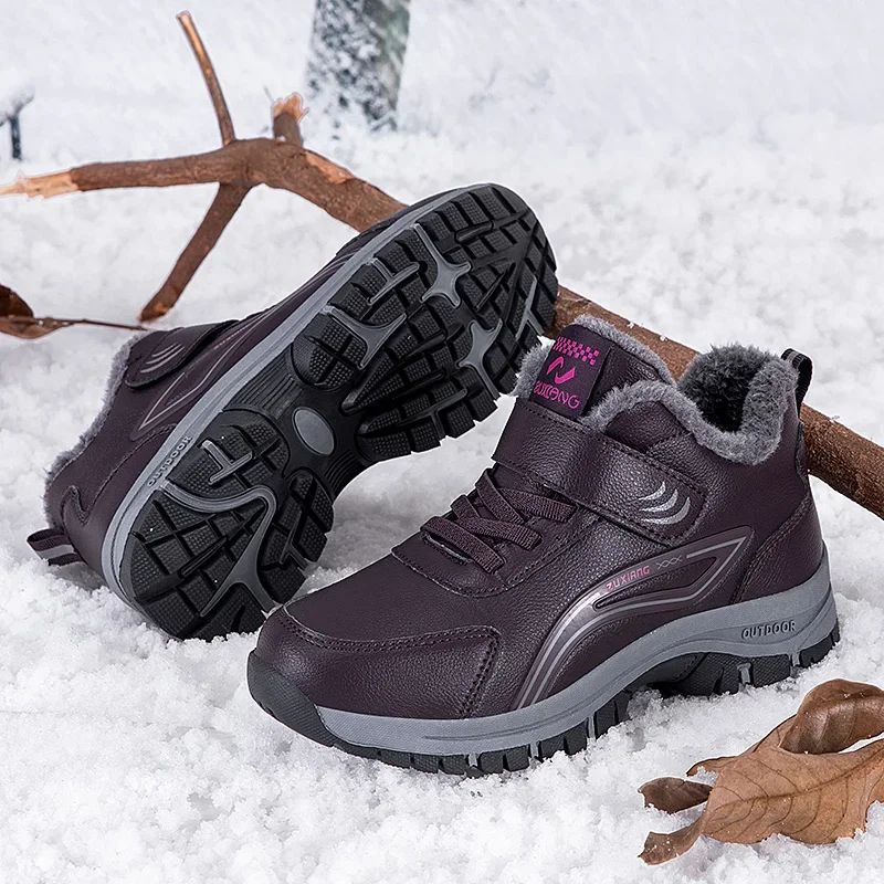 Женская популярная походная обувь с мехом внутри женская теплая хлопковая для
