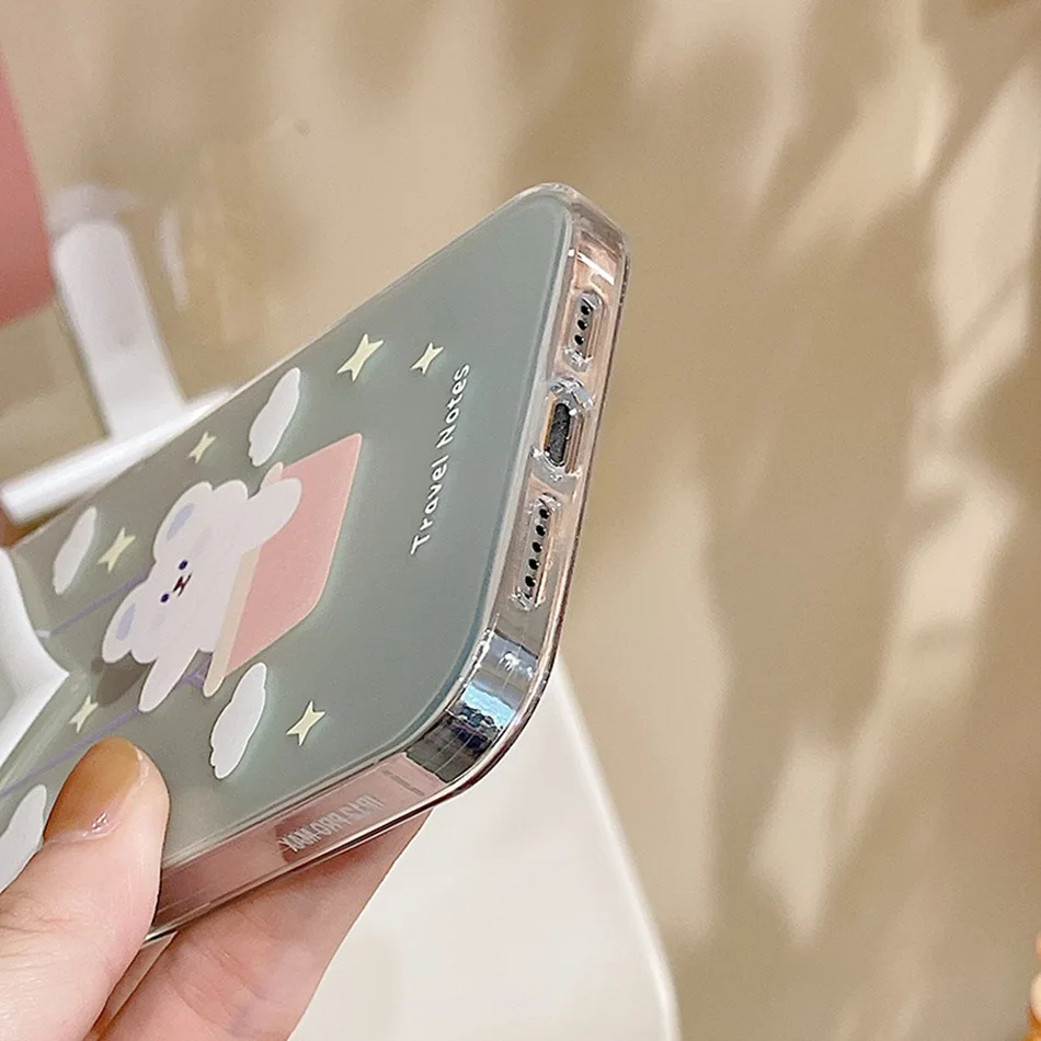 Lens Protection Phone Case For iPhone 13 12 Mini 11 Pro XS Max XR 8 7 Plus Love Heart Shape Cartoon Cute Bear Flower Soft Cover