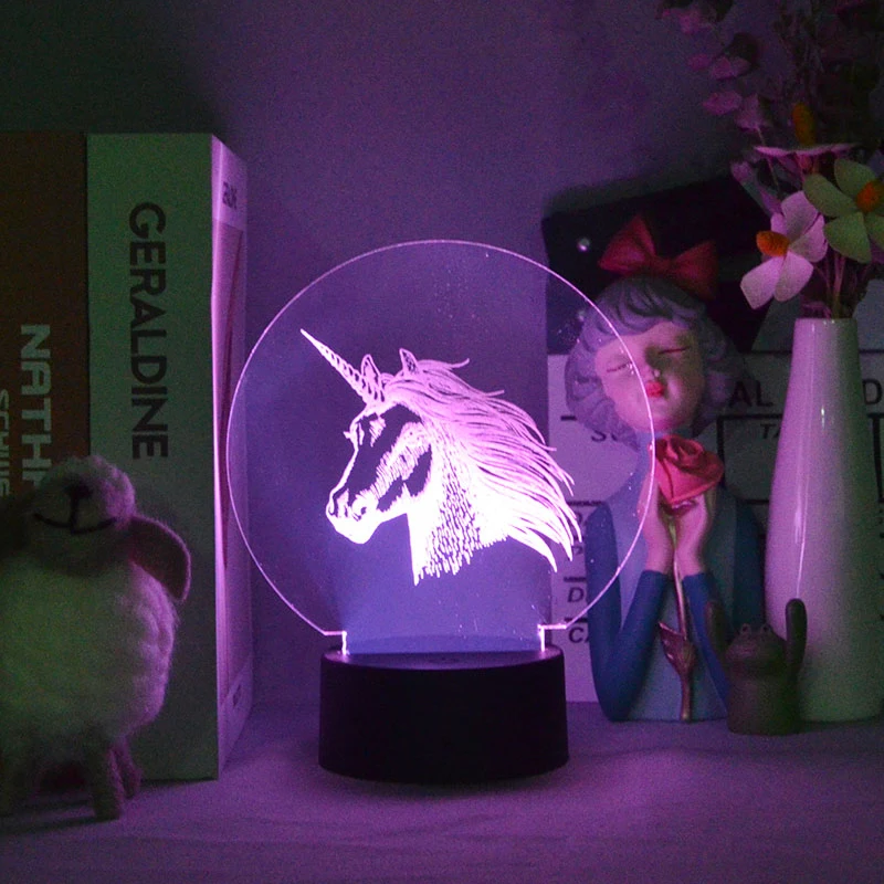 

3d-лампа с единорогом, цветные ночники с сенсорным управлением и питанием от аккумулятора, RGB неоновые, подарок на день рождения, настольное украшение для спальни, дома
