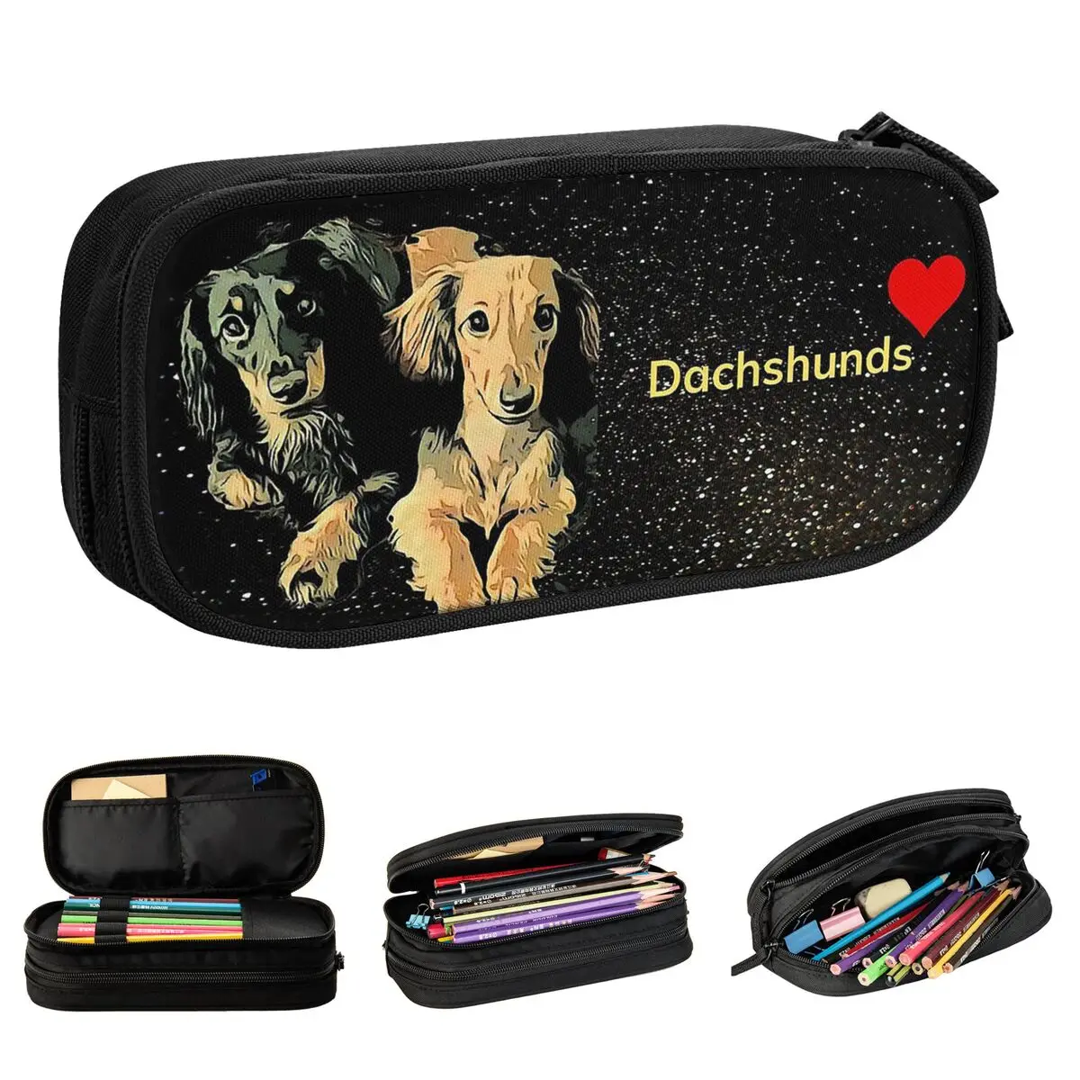 Dachshund Doxie Pencil Case Wiener Sausage Dog Lover Pencilcases Pen Girls Boys Big Capacity Bag School Supplies Gift Stationery