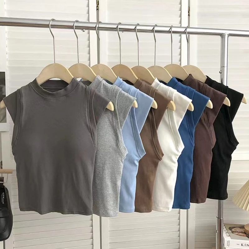 

Summer Women T Shirt Girls T-Shirt Woman Clothes Tops Cotton Slim Tshirt Female Sleeveless Crop Top Spring Tee Sexy Canale Y2k