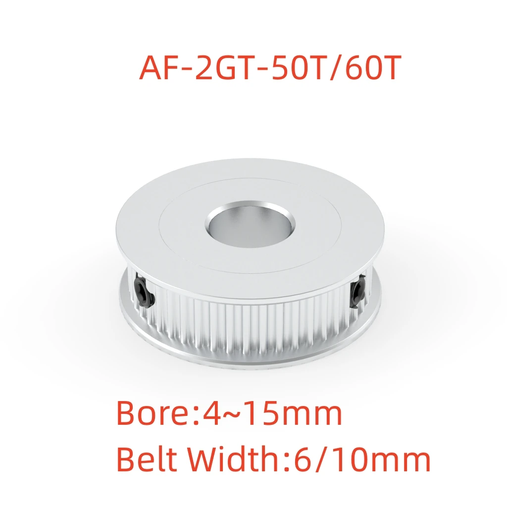 

50T/60T 2GT Timing Pulley Bore 6~25mm for Width 6/10mm GT2 Synchronous Belt 3D Printer CNC Parts AF Type Pitch 2mm