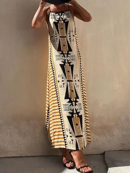 

Новинка лета 2023, популярное длинное платье с богемным принтом, повседневное Привлекательное платье на бретелях с квадратным вырезом на Amazon, модное универсальное ретро-платье