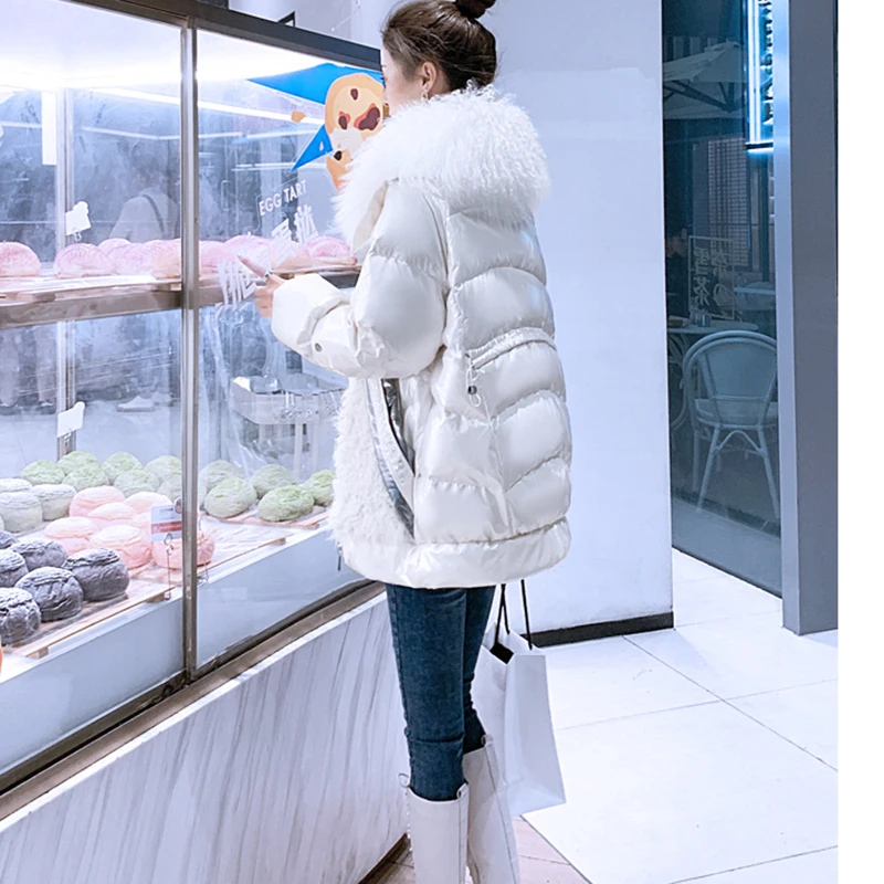 Short Down Jacket Coat Women New Winter Warm Jackets Wool Collar White Duck Down Parka Overcoat Abrigo Mujer fur hooded white