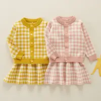 hibobi Toddler Girl Plaid Print Knit Cami Dress Cardigan Baby Girl Clothes Toddler Girl Clothes Girl Clothes Kids Autumn
