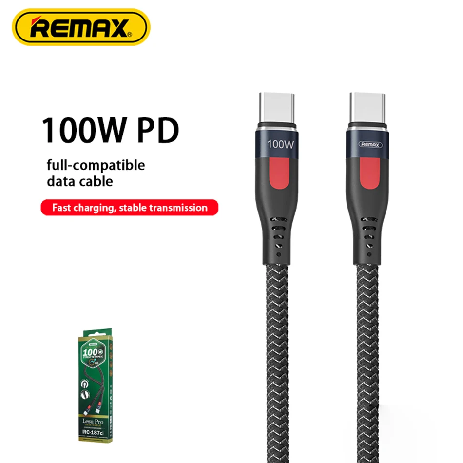 

Remax RC-187 1M USB C Type C To Type C Lightning Wire For xiaomi iPhone PD 20W Charging 5A 100W Fast Charging Cable huawei ipad