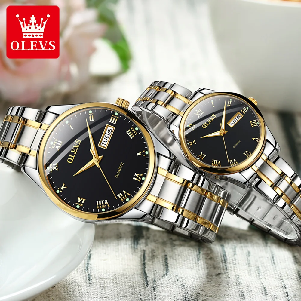 OLEVS Couple Watches 2022 New Fashion Lover's Watches Simple Couple Watch Gifts Men Women Clock Stainless Steel Pair Watch minimalist couple watch men women stainless steel band watch lady simple lover pair watch anniversary gift to husband and wife