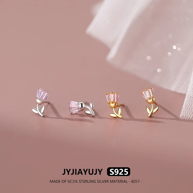 

JYJIAYUJY 100% Sterling Silver S925 Earrings 10mm Rose Flower Zircon High Quality Fashion Hypoallergenic Jewelry Gift Daily E057