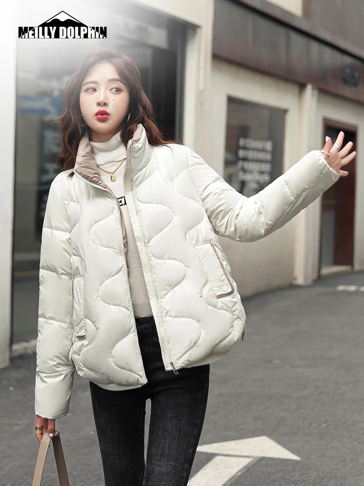 Stand Collar Contrast Color Padded Winter Jacket Women Short 2022 Autumn Winter Bew Bread Clothes Student Winter Coat