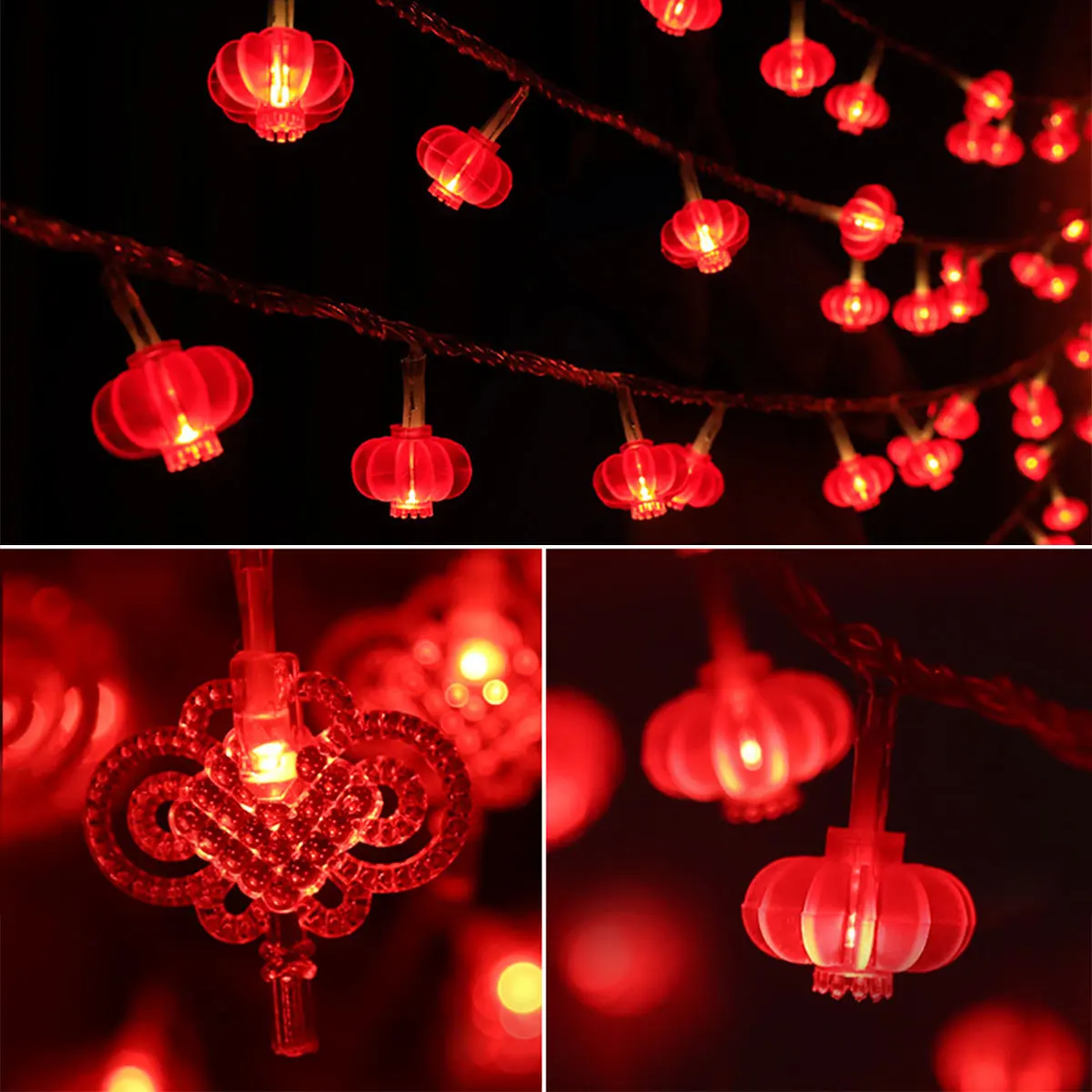 

9.8ft/19.7ftLED Spring Festival Lights Red Lantern String Light IP42 Waterproof Chinese Knot Lantern Light for Festival Decor
