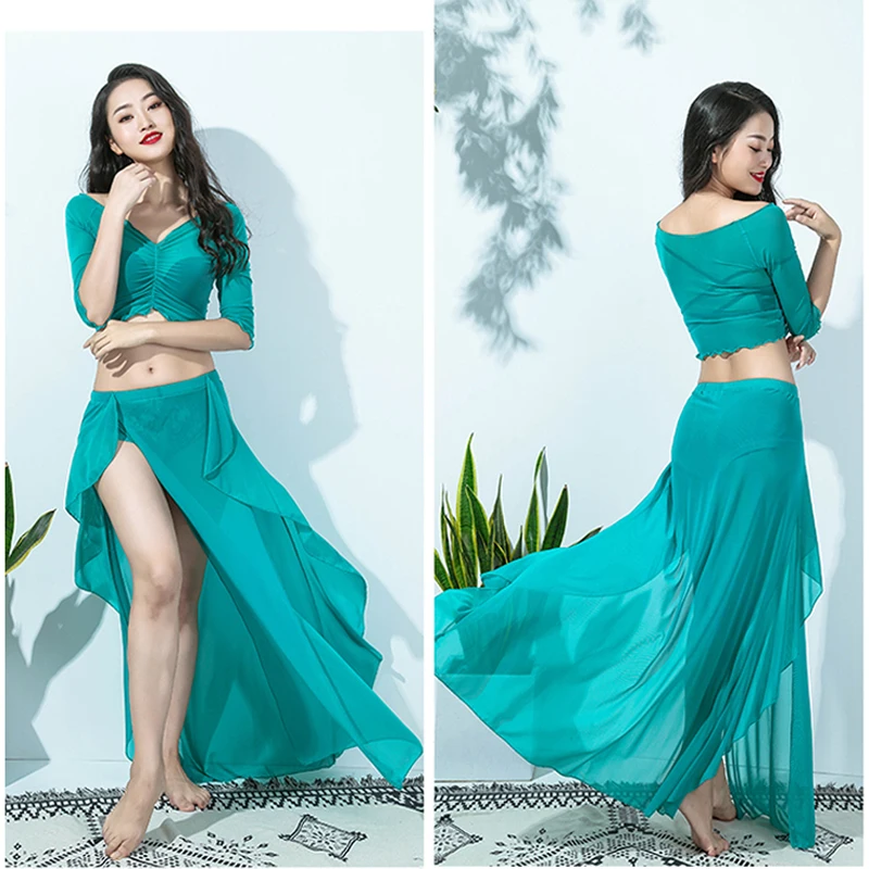 Комплект из 2 предметов Женский сетчатый топ набор костюма для танца живота