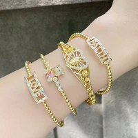 pink love bear bracelet cute female european and american style niche design letter love virgin c shaped open bead bracelet