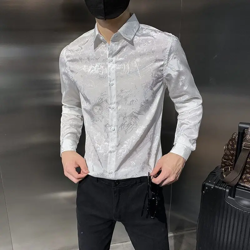 Men's Floral Shirt Casual Long Sleeve Shirt Korean Trend  Spring New Design Sense Inch Shirt for Men Summer Shirts