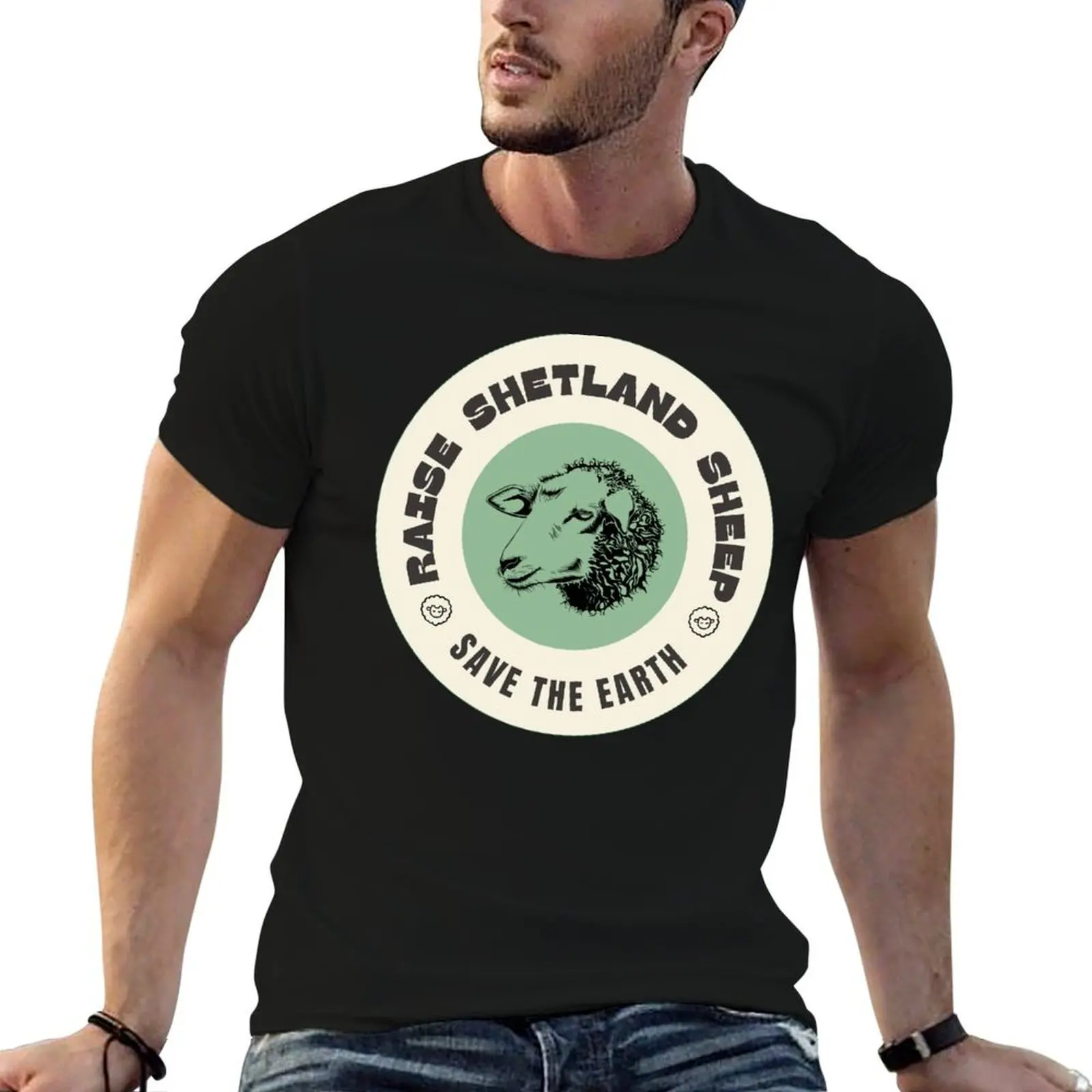 Фото Футболка Save The Earth - Raice Shetland Sheep, праздничный повседневный топ с короткими рукавами №1