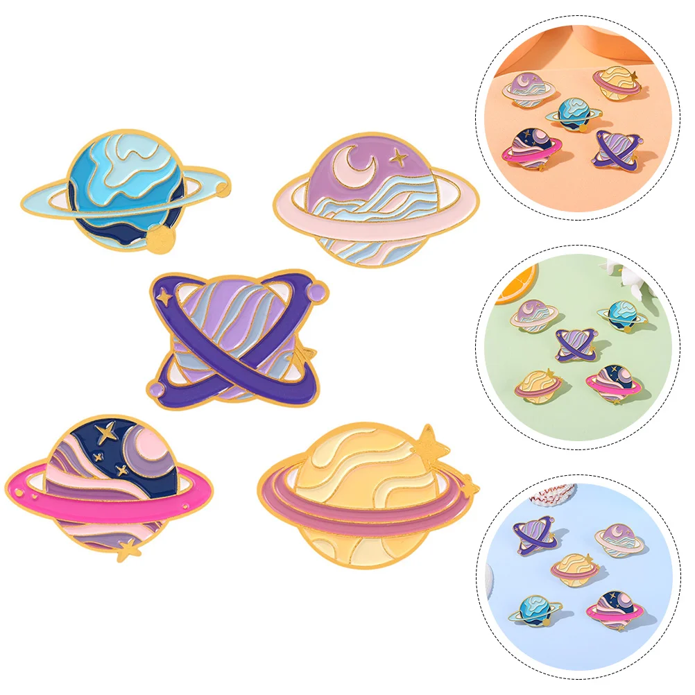 

5 Pcs Brooch Brooches Jewelry Women Cartoon Backpacks Pin Jackets Decorative Metal Hat Planet Enamel Set Shaped