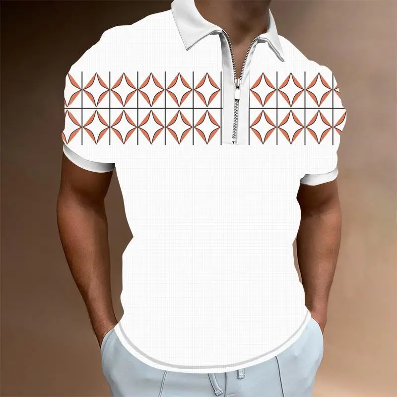 

Men short sleeve Polo Shirt Casual Stripe Splicing Turn-down Collar Zippers Tops Autumn Men Brand Clothing Best Seller