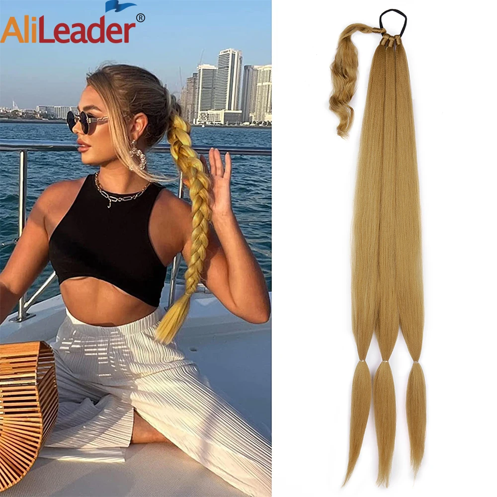 

26"36Inch Synthetic Braided Ponytail Extension Yaki Long Straight Braided Ponytail Hair For Black Women High Temperature Fiber