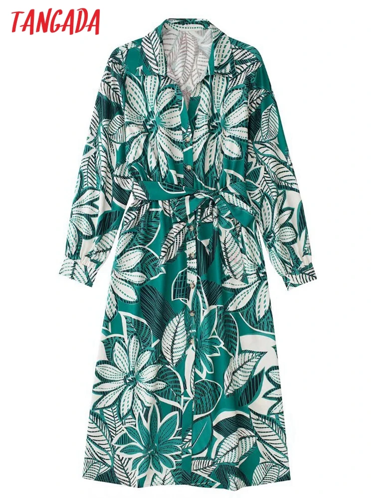 

Платье-рубашка женское средней длины с поясом, рукавом 2022 и пуговицами