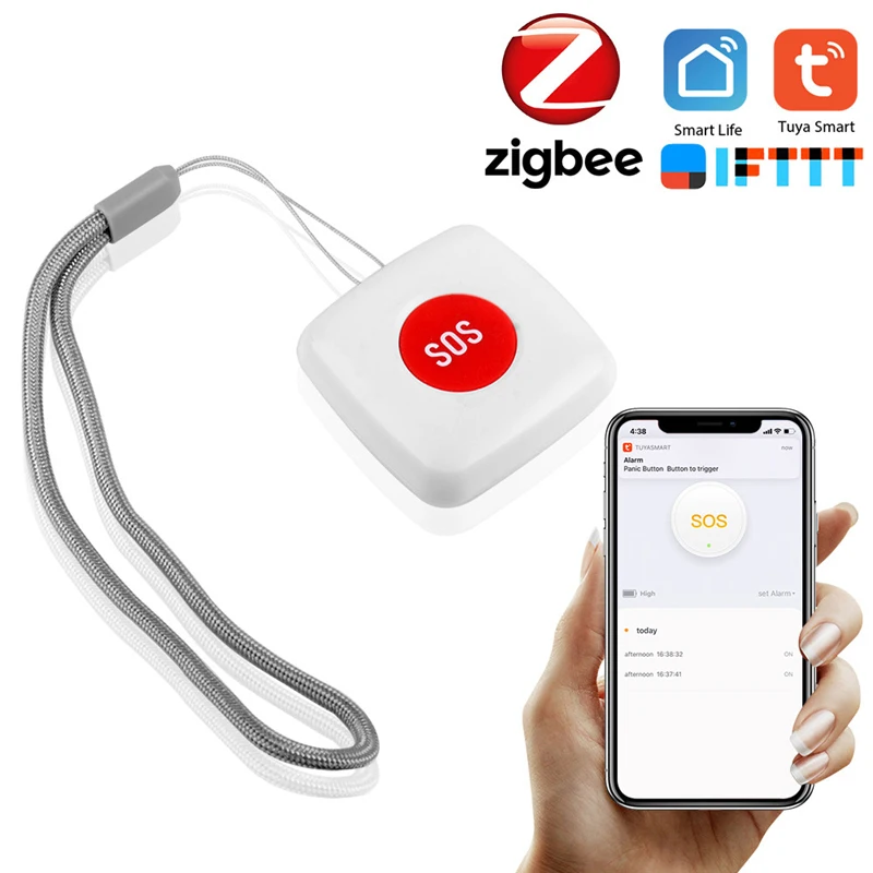 

TUYA ZigBee SOS Button Sensor Alarm Elderly alarm Waterproof Emergency Help Alarm Switch Work with Tuya Zigbee hub Smartlife App