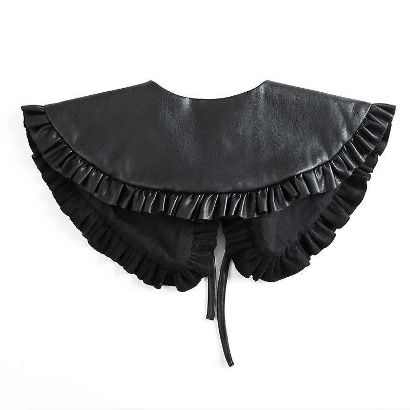 Женская шаль из искусственной кожи черный накладной воротник в Корейском стиле