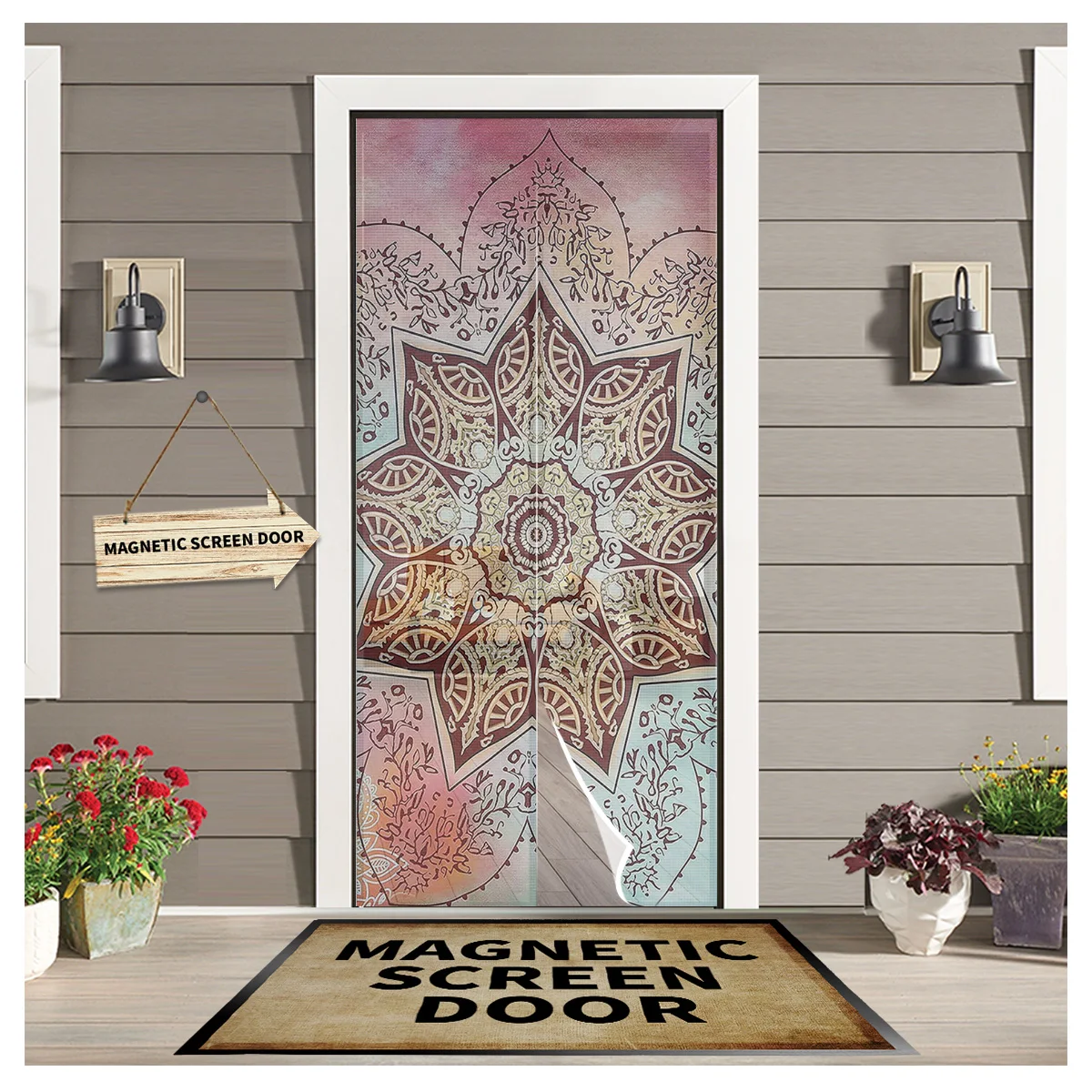 

Mandala Pattern Gradient Door Curtains Summer Magnetic Anti-mosquito Screen Insect Fly Bug Home Kitchen Printed Curtains