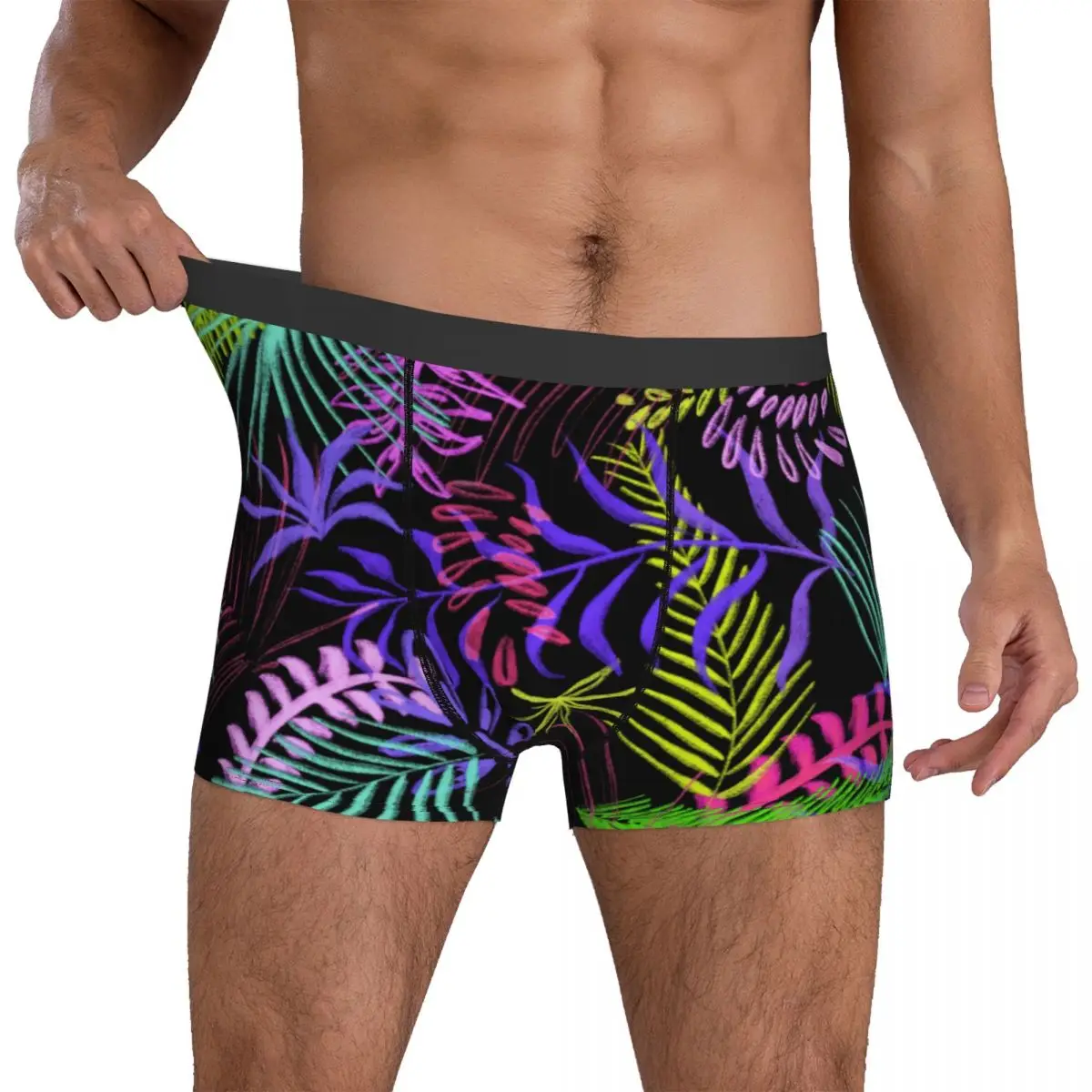 

Tropical Palm Leaves Underwear Colorful Print Men Boxer Brief Breathable Trunk Trenky Print Plus Size Panties