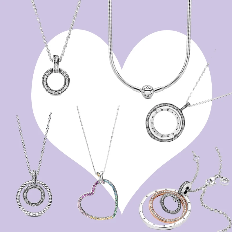 

Original Logo 100% Sterling Silver 925 Charming Women's DIY Boutique Jewelry Gift Shining Circle Heart Pandora Necklace