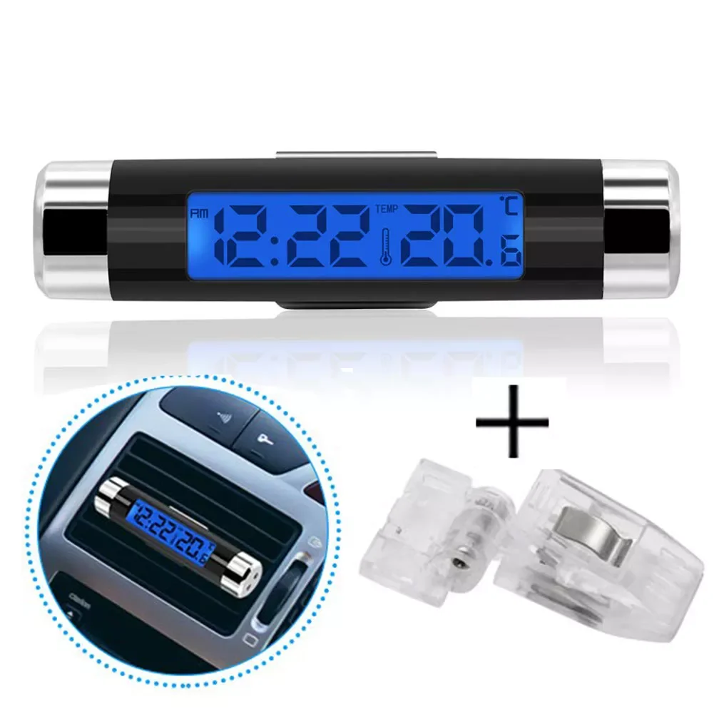 

Hot sale 2 in1 Car Clock Thermometer LCD Digital blue Car backlight Automotive Thermometer Clock Calendar with Clip