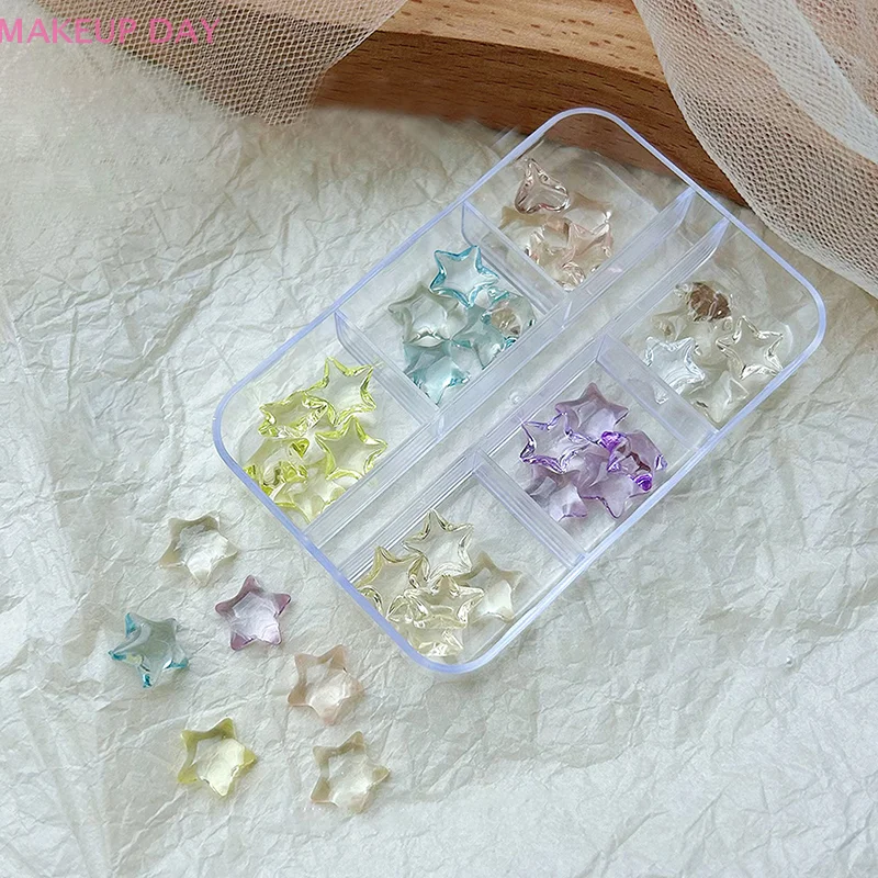 6 ячеек/коробка ледяная прозрачная пентаграмма для ногтей искусство с 3d