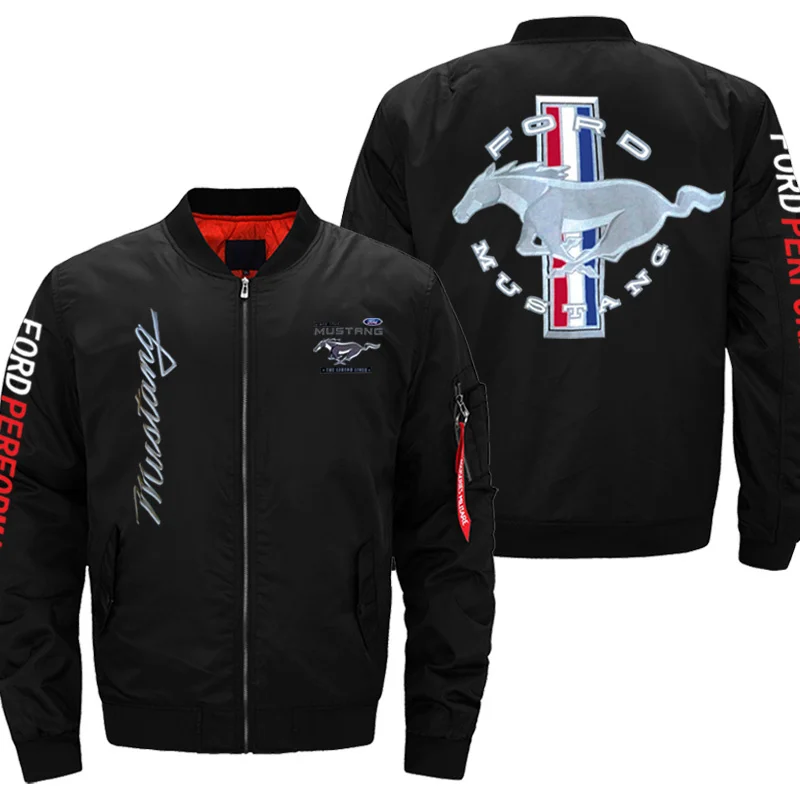 

Mens Winter Thick Outerwear Snow Clothing for Mustang Car Logo Bomber Jacket Casual Fashion Military Jackets Long Sleeve Coats