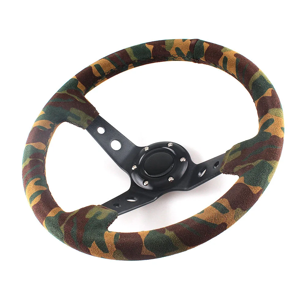 

Enhance Your Driving Experience with the 14-Inch 350mm Racing Competition Camouflage Suede Steering Wheel for Car Modification