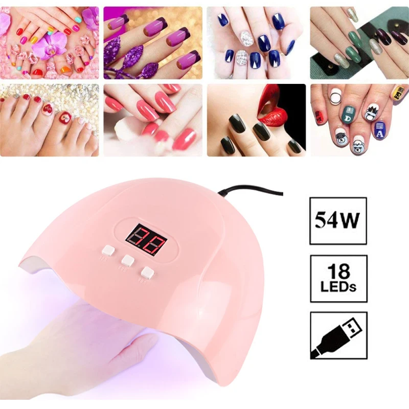 

ELECOOL 54W UV LED Lamp Nail Dryer Machine Portable USB Cable Home Use Light Uv Gel Varnish Curer Lamp Nail Art Manicure Tool