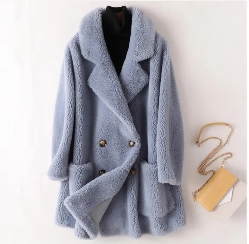 

Пальто из натурального меха высокого качества, австралийские женские шерстяные пальто, зима 2023, Толстая теплая элегантная свободная длинная верхняя одежда, зимнее пальто для женщин