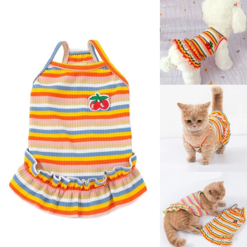 

Birthday Dress Wedding Skirt Girl Striped Sundress with Ruffle Cherry DropShip