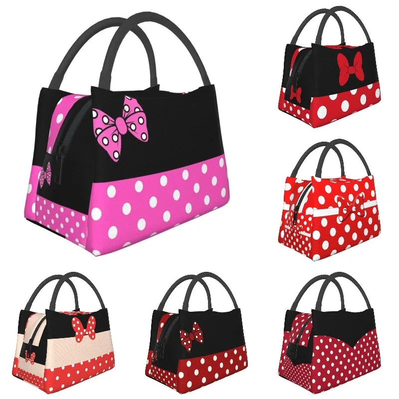 

Custom Pink Polkadots Minnie Lunch Bag Women Warm Cooler Insulated Lunch Box for Work Pinic or Travel Fruit Fresh Storage Bag