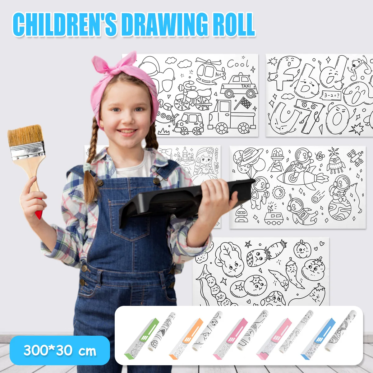 

Children's Drawing Roll Creative Preschool 300×30cm Stickable Coloring Paper Roll DIY Graffiti Paper Roll Early Educational