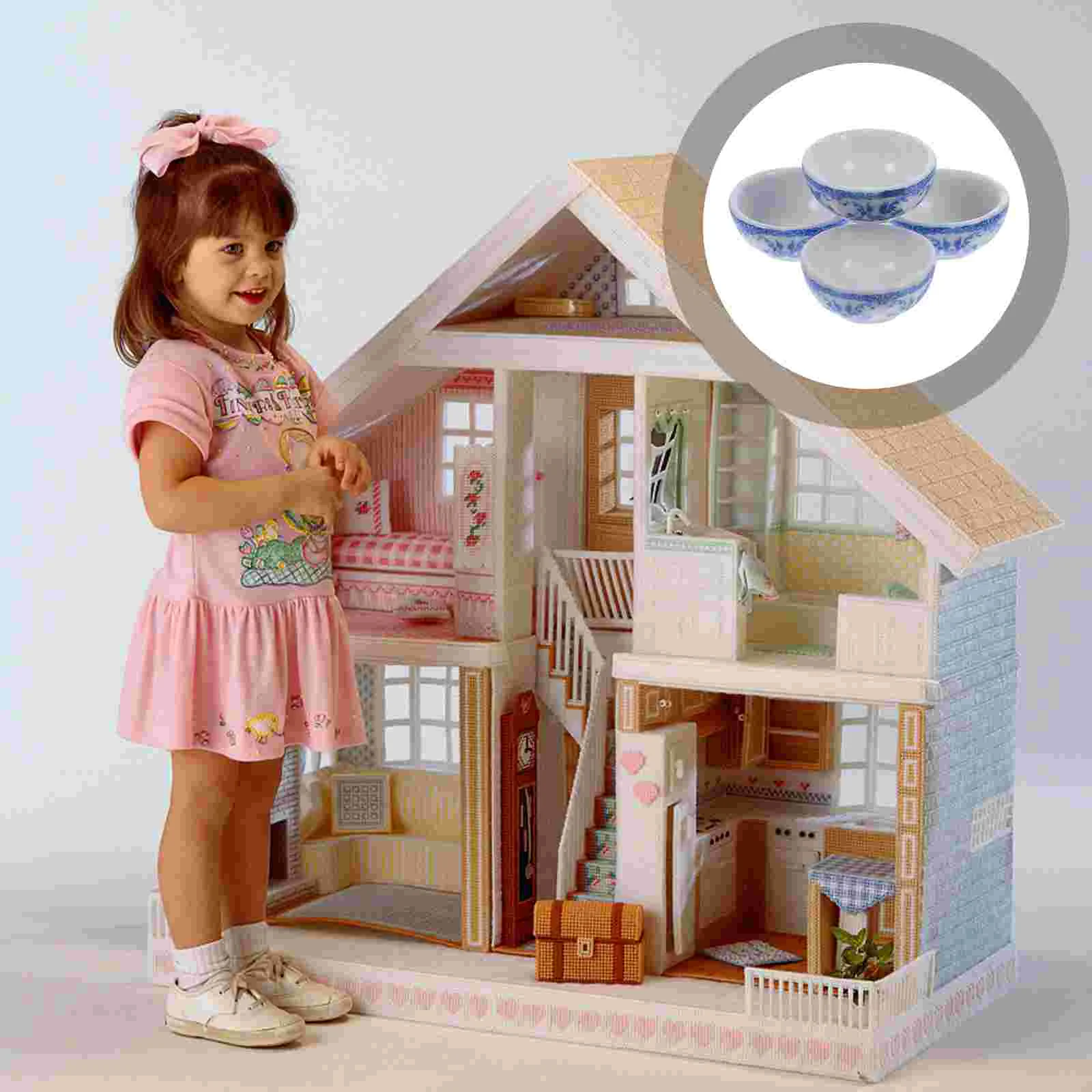 

4 Pcs Kid Suit Mini Bowl Toy Miniature Small House 3x1.5cm Kitchen Ceramics Child