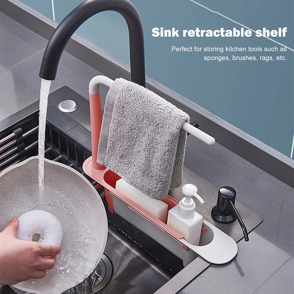 

Telescopic Sink Shelf Kitchen Sinks Organizer Soap Sponge Holder Sink Drain Rack Storage Basket Kitchen Gadgets Accessories Tool
