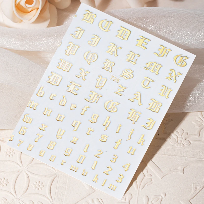 

1PCS Novelty Character English Alphabet Laser Bronzing Nail Stickers Color Flame 3D Adhesive Sticker Nail Art Accessories